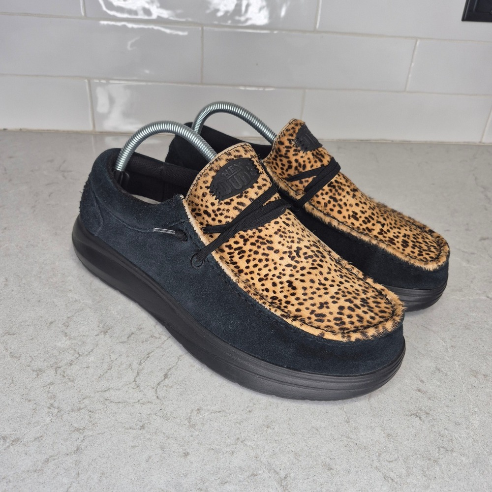 Hey Dude Wendy Comf Luxe Leopard Suede Shoes Women's 10 41865-001